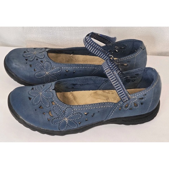 Earth Spirit Gelron Blue Mary Jane Shoes Womans Size 8.5 Embroidered Floral - Picture 1 of 9